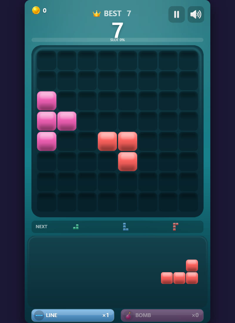 Grid Rush 클래식 모드 — 블록 배치 보드